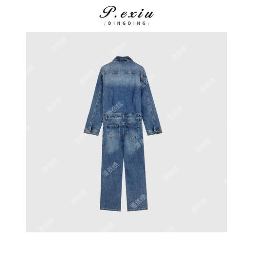 04-6潘依绣丁丁宠粉高级感时髦复古工装显瘦阔腿裤牛仔连体裤Q5291 商品图2