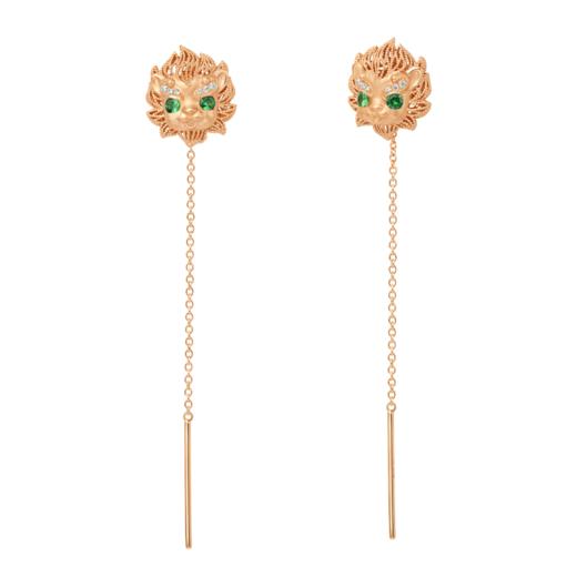 [醒狮系列] 18K玫瑰金镶嵌钻石祖母绿耳饰#醒醒 商品图4