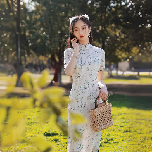 ZAYS2026夏季中长少女年轻款旗袍日常修身复古立领短袖淑女连衣裙旗袍 商品图3