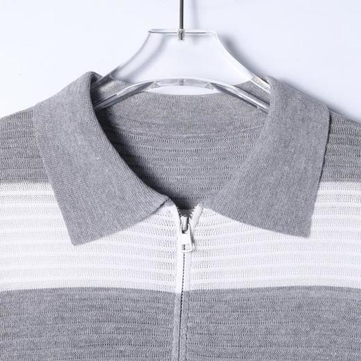 266099SDSA男装2026新款日系简约条纹针织polo肌理透气设计感宽松短袖 商品图3