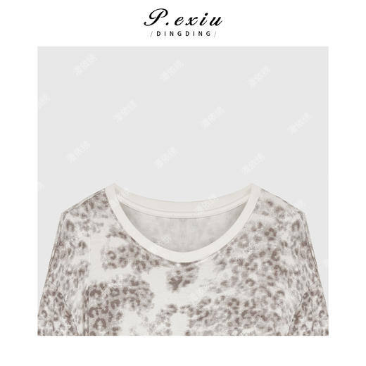04-6潘依绣丁丁宠粉韩系简约豹纹印花圆领长袖T恤Q1616 商品图2