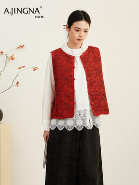 【百蝶图苏绣】阿菁娜冬季新款蝶影迎春新中式马甲百蝶图苏绣灵感柔雾粉提花F30D203036