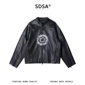 SDSA男装2026新款潮牌未来感皮衣男女同款亮面刺绣机车风上衣