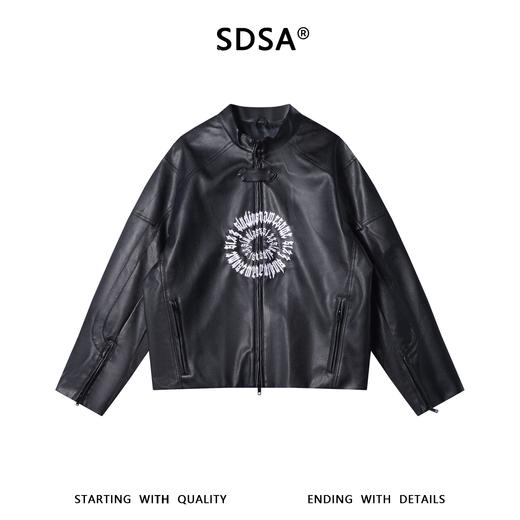 SDSA男装2026新款潮牌未来感皮衣男女同款亮面刺绣机车风上衣 商品图0