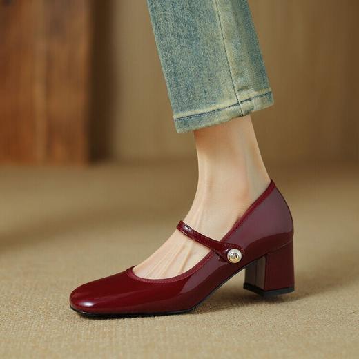 【预售5天】春夏新款单鞋女一字扣，带法式复古牛皮拼接粗跟女鞋DYJ&CM7804 商品图4