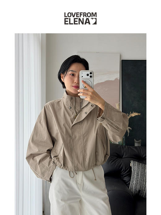 「工厂团购上新」春季必备  微皱肌理感立领抽绳短夹克ZCJ25034 商品图1