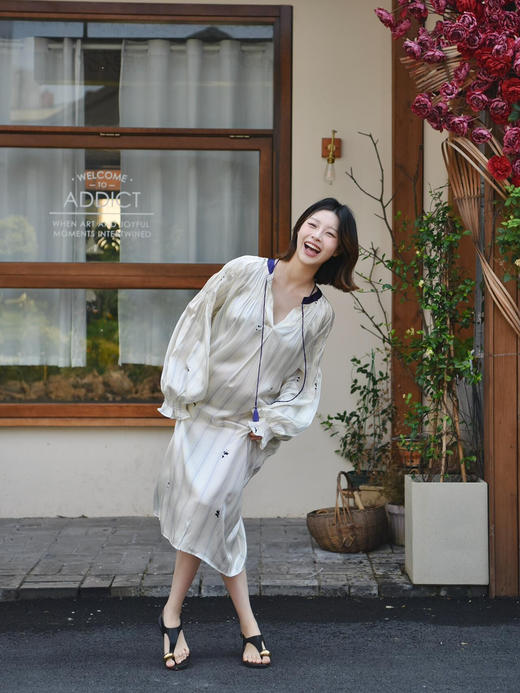 知性松弛感~李兰迪同款熊猫睡裙 仿真丝缎面家居服可外穿优雅得体 商品图3