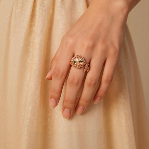 [醒狮系列] 18K玫瑰金镶嵌钻石祖母绿戒指#醒醒 商品图2