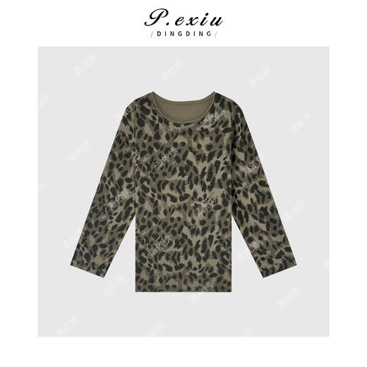 A008潘依绣丁丁宠粉100%棉复古豹纹高级感圆领长袖T恤 G9047 商品图1