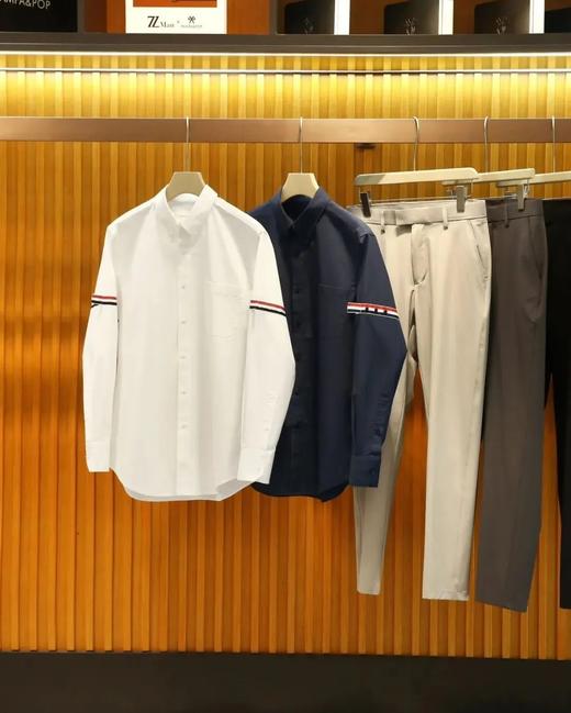 【msy-HB2061#】明星款！情侣经典学院风织带长袖衬衫！！ 商品图2