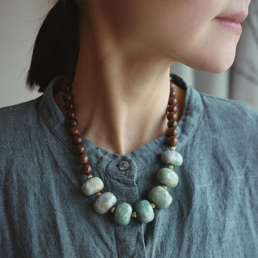 「青川」天河石金丝檀木项链 | 总长约42cm 一池流动的旷野 to me 天然石饰品 商品图3