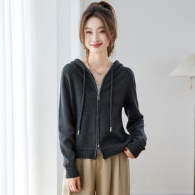 休闲连帽拉链针织开衫，短外套显瘦高级感极简风外搭上衣CC-ML-26065