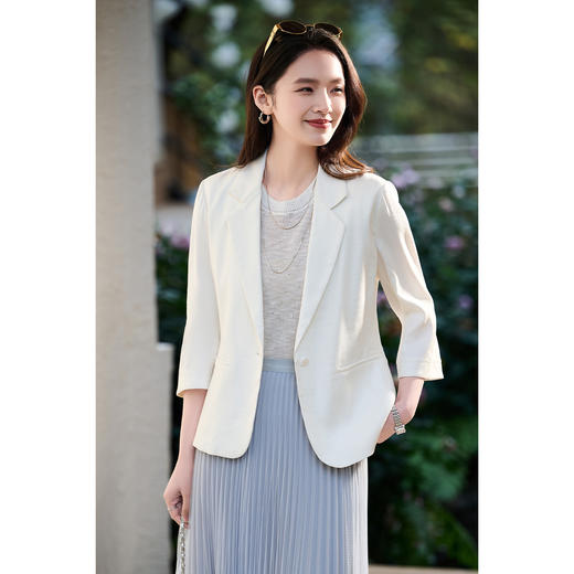 舒适亚麻 米思阳2026春新款轻职风优雅通勤OL修身小西装七分袖西装外套女6131 商品图2