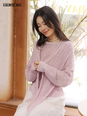 【门店同款】ENJOY春季“柔光芳序”披肩镂空针织上衣 169494173