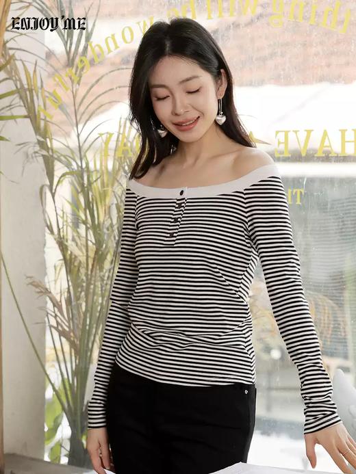 【门店同款】ENJOY春季“柔权主义”一字肩条纹T 169649657 商品图2