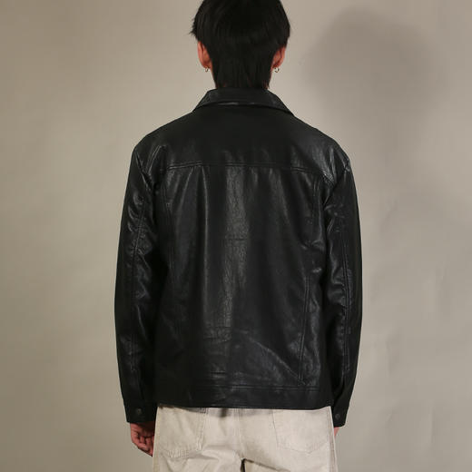 DRONKOO 2026  翻领左金属标口袋双层仿真皮修身中厚皮衣 商品图4