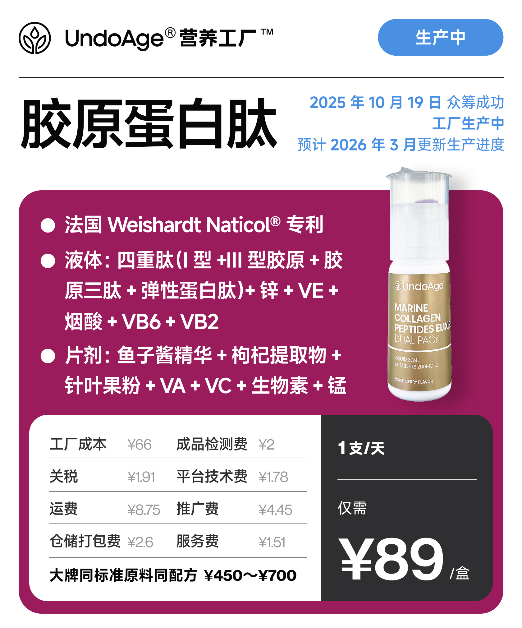胶原蛋白肽｜法国 Weishardt Naticol® 专利【2024 年 10 月 19 日 众筹成功，工厂生产中，预计 2026 年 3 月更新生产进度】