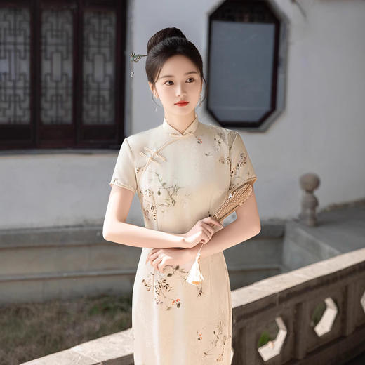 ZAYS夏新款丝绸提花改良旗袍日常气质素雅年轻款中长旗袍 商品图1