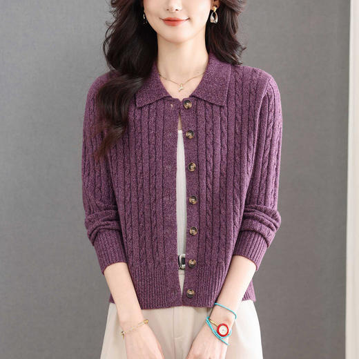 翻领针织小开衫纯色简约气质，中年妈妈早春显瘦外套CC-101-98637 商品图1