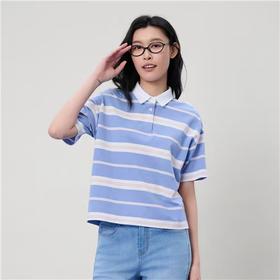 佐丹奴女装26年新款全棉珠地布条纹短版短袖POLO衫05316372