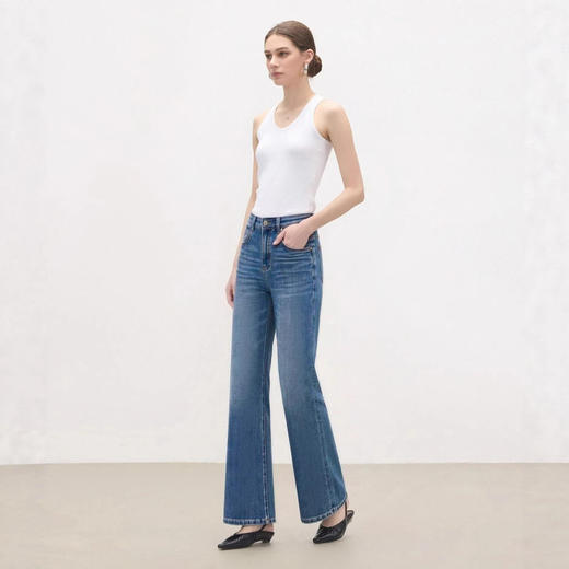 「自」全新升级【铂金会员201/天猫269/差价68】(02843)洛诗琳四面弹超模裤2026春季新款显瘦高腰直筒微喇牛仔裤女 商品图2