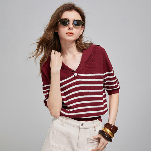 初语航海系海军领条纹针织衫女2026夏季新款短款小衫休闲百搭上衣 商品图1