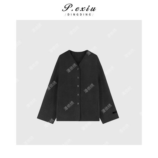 A008潘依绣丁丁宠粉羊驼-毛羊-毛简约V领气质短款毛呢大衣 Q21335 商品图2