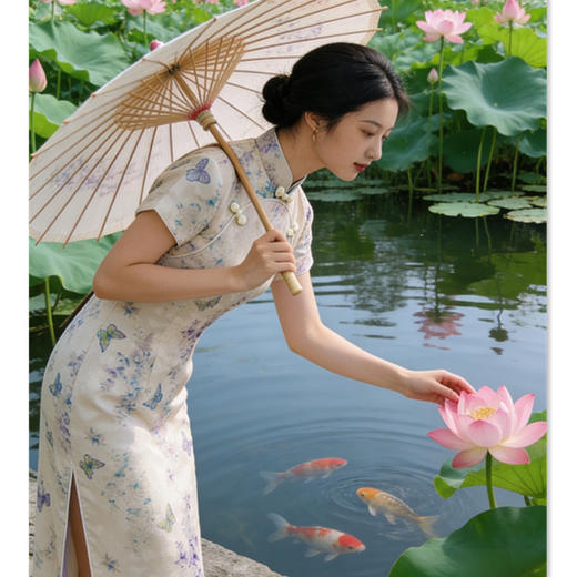 国风中式长款改良旗袍，年轻款女复古修身短袖日常可穿GX-362603 商品图1