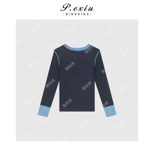 04-6潘依绣丁丁宠粉设计感撞色拼接圆领假两件长袖T恤 M0815 商品图2