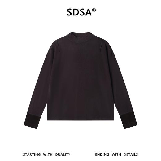 SDSA男装2026新款潮牌极简风长袖t恤男女同款撞色袖口宽松半高领 商品图0