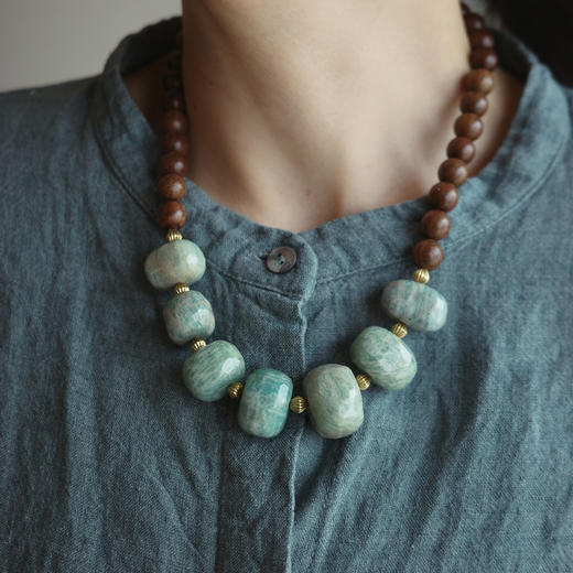 「青川」天河石金丝檀木项链 | 总长约42cm 一池流动的旷野 to me 天然石饰品 商品图0