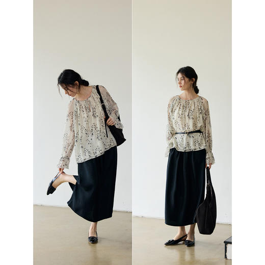 花边抽绳宽松印花衬衫 商品图4