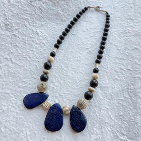 「苍穹之眼」青金石黑檀木项链 | 总长约55cm 冷冽彝族条纹珠 to me 天然石饰品