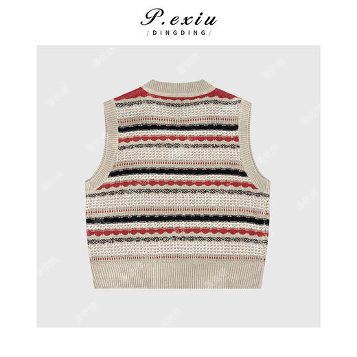 PanYiXiu/潘依绣复古提花条纹混纺肌理感叠穿V领无袖针织背心 L2826 商品图2