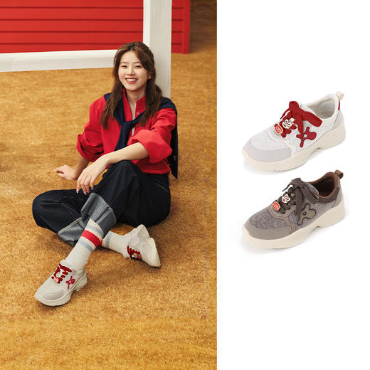 【Pansy盼喜圆头低帮休闲运动女鞋】后跟柔软舒适 保护脚踝 鞋带松紧设计 穿脱方便 商品图5