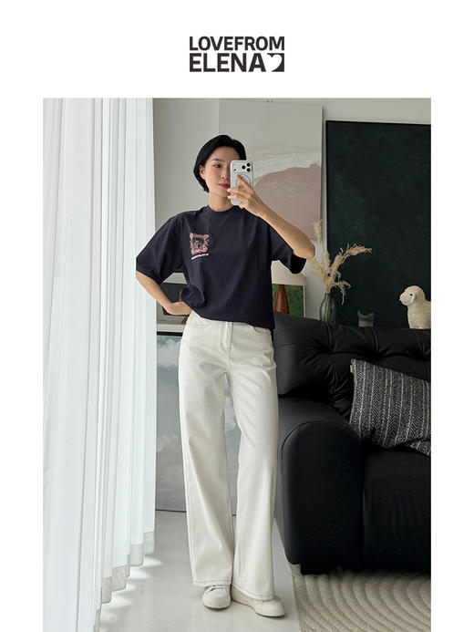 03/04 Elena朴｜早春新款  涂鸦印花刺绣双色短袖T恤TH202 商品图4