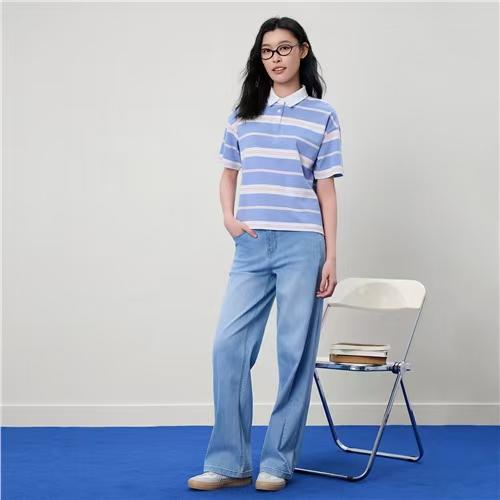 佐丹奴女装26年新款全棉珠地布条纹短版短袖POLO衫05316372 商品图2