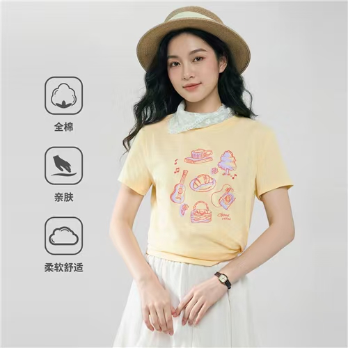 佐丹奴女装26年新款全棉正肩印花短袖T恤衫05396238