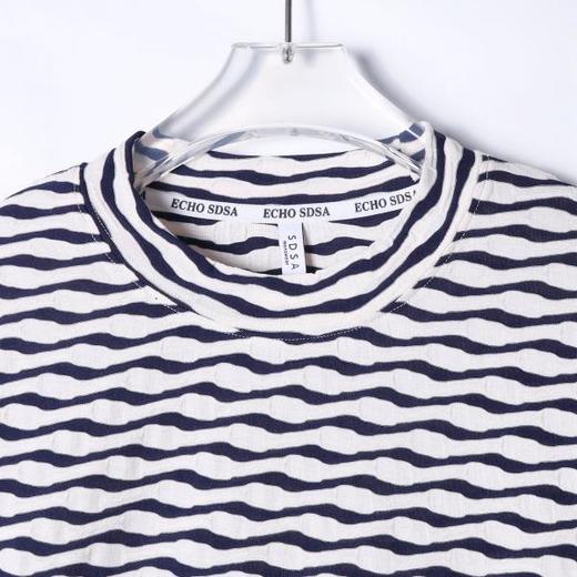 T2204早春时尚个性韩系水波纹圆领长袖T恤百搭休闲套头潮流上衣 商品图1