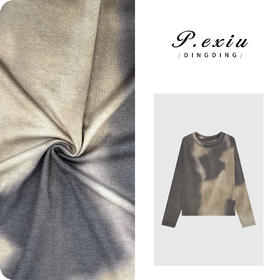 天丝渐变水墨晕染绒感圆领长袖T恤 W-63608