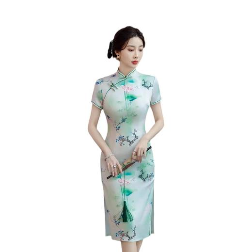 ZAYS2026夏季中长丝绸提花双层短袖气质旗袍日常修身女装旗袍 商品图4