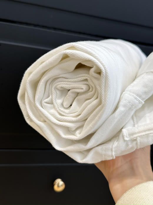 一年四季超软棉牛仔直筒窄腿奶油白牛仔裤 商品图9