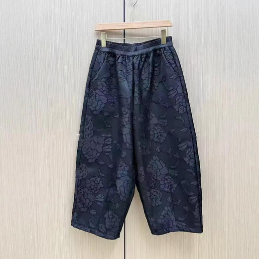 丁摩 早春新款新中式国风提花阔腿裤大裤管气球松紧腰哈伦裤子洋气6ZF-211 商品图2