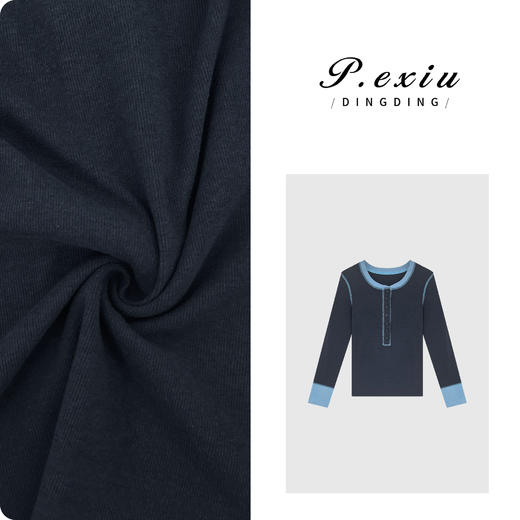 04-6潘依绣丁丁宠粉设计感撞色拼接圆领假两件长袖T恤 M0815 商品图0