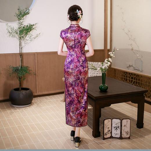 WX2026新款真丝旗袍紫色长款改良中式桑蚕丝连衣裙优雅气质修身复古 商品图3