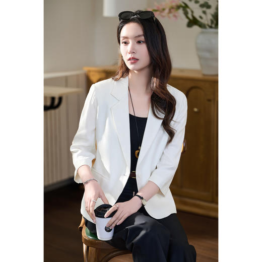舒适亚麻 米思阳2026春新款轻职风优雅通勤OL修身小西装七分袖西装外套女6131 商品图1