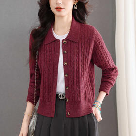 翻领针织小开衫纯色简约气质，中年妈妈早春显瘦外套CC-101-98637