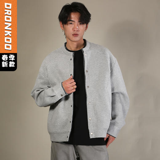 DRONKOO 2026 立领领口门襟小格纹拼针织中厚夹克 商品图0