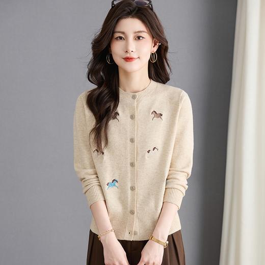 圆领刺绣针织开衫，纽扣毛衣外套修身显瘦上衣CC-103-C8125 商品图0