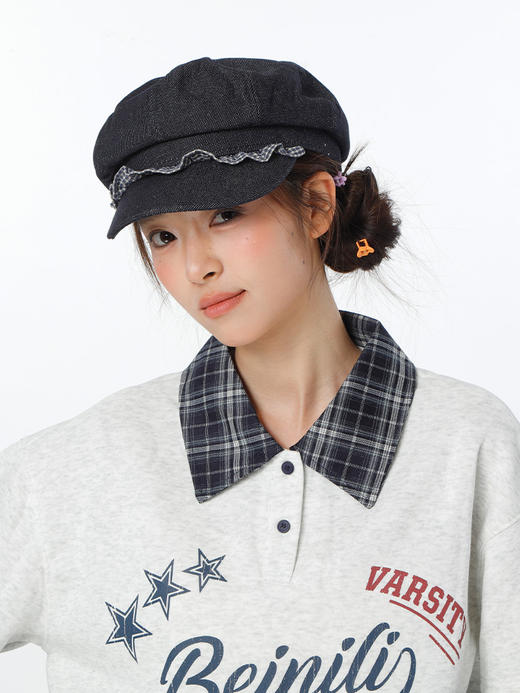 简约格纹边单宁八角帽鸭舌帽-纪念日百货门店同款169146700 商品图4